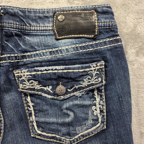 Silver Jeans Co Jeans Womens 28 Blue Aiko Mid Capri Distressed Embroidered Denim - Picture 4 of 11